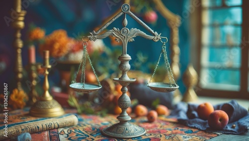 Fototapeta Naklejka Na Ścianę i Meble -  Zodiac Representation: LIBRA (The Scales, The Balance), active from September 23 to October 22. Astrological symbols, hieroglyphs, and mystical kabbalistic signs.