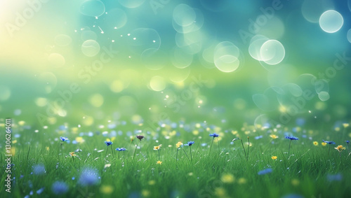 Spring Meadow Bliss: Blooming Flowers, Sunshine & Nature’s Serenity. Generative AI