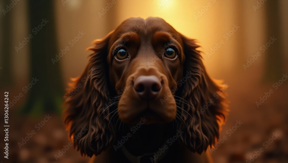 Chocolate cocker spaniel attentively waiting for its owner's next instruction. Chocolate cocker spaniel attentively waiting for its owner's next instruction.