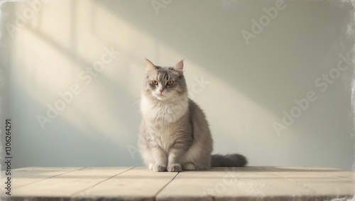 Feline gazing at a tabletop photo