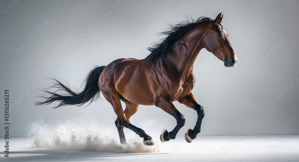 Fototapeta premium Movement of an Arabian horse against a white backdrop