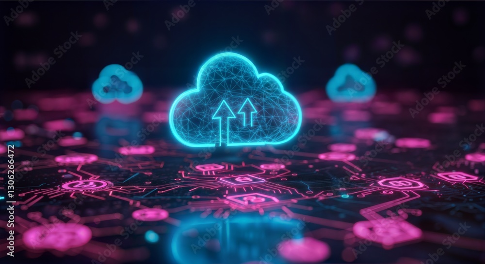Fototapeta premium Futuristic Cloud Computing with Data Storage and Cybersecurity in Digital Technology Network