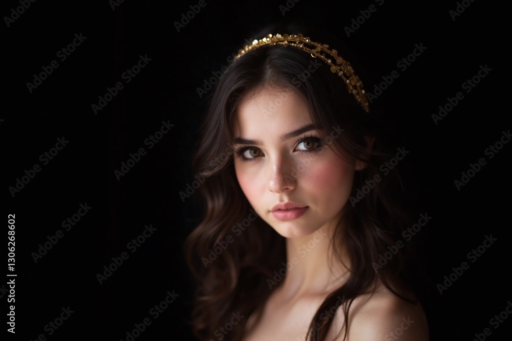 woman with a gold headpiece on her head woman with a gold headpiece on her head