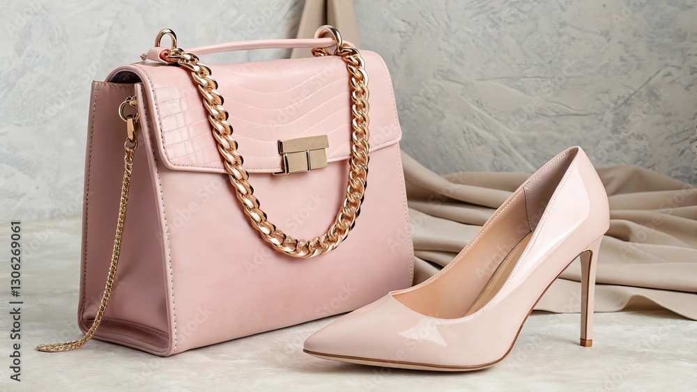 Elegant Pink Handbag and High Heel Shoe Set. Elegant Pink Handbag and High Heel Shoe Set.