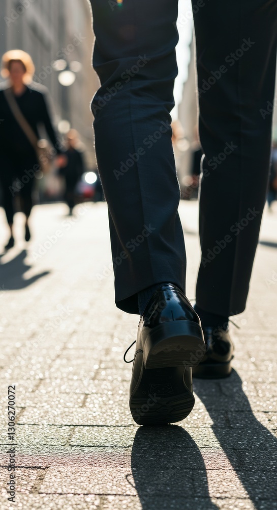 Close-up of businessman walking on city street, back view Close-up of businessman walking on city street, back view
