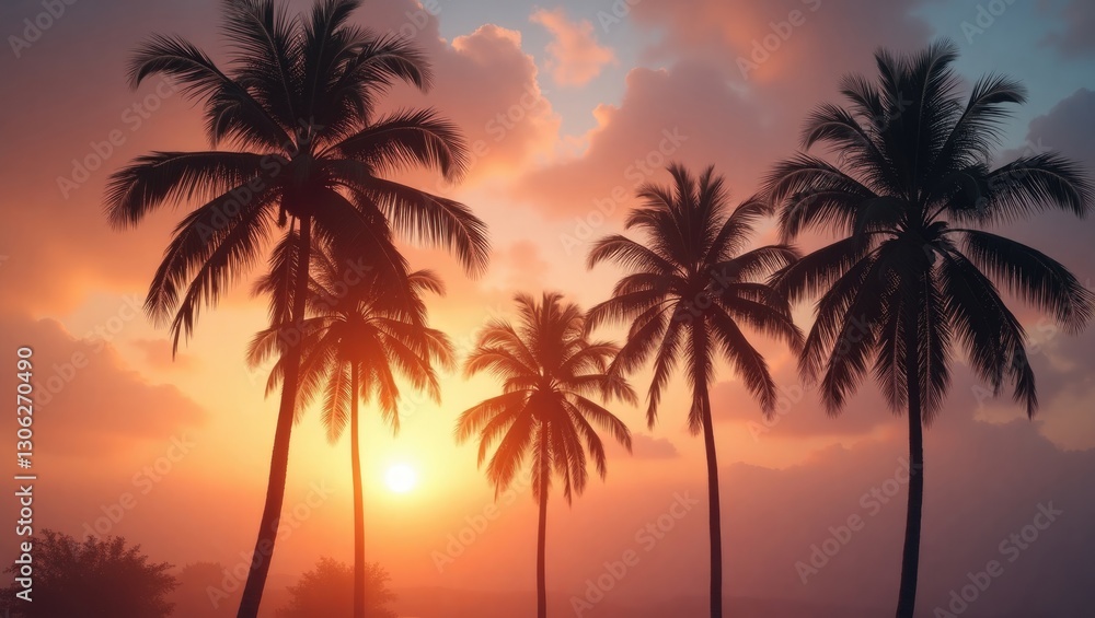 Palm trees against a backdrop of a cloudy sunset. Palm trees against a backdrop of a cloudy sunset.