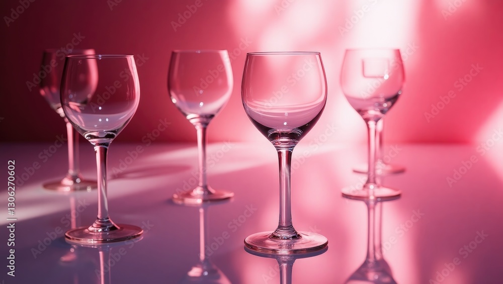 Transparent wine glasses set against a reflective surface Transparent wine glasses set against a reflective surface