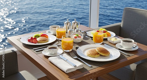 Luxury Breakfast Spread with Ocean View on a Cruise Ship
