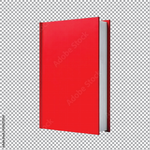 Red hardcover book cover mockup on a transparent background