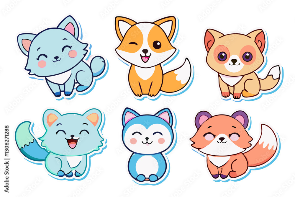 Fototapeta premium Cute Animal Character Vector Sticker Pack