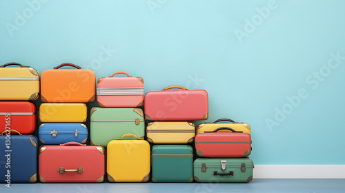Colorfully Stacked Luggage:...