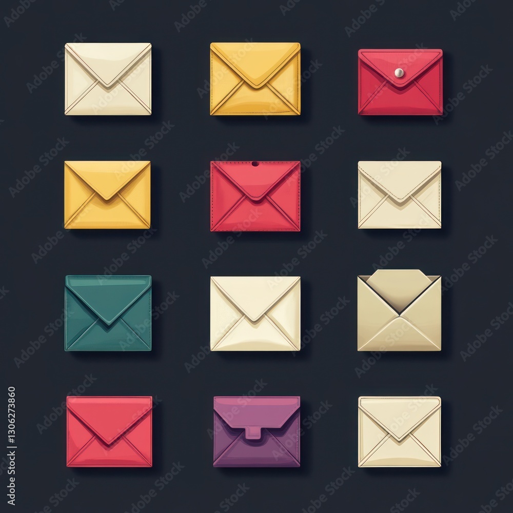 Colorful Envelopes Icons on Dark Background Colorful Envelopes Icons on Dark Background