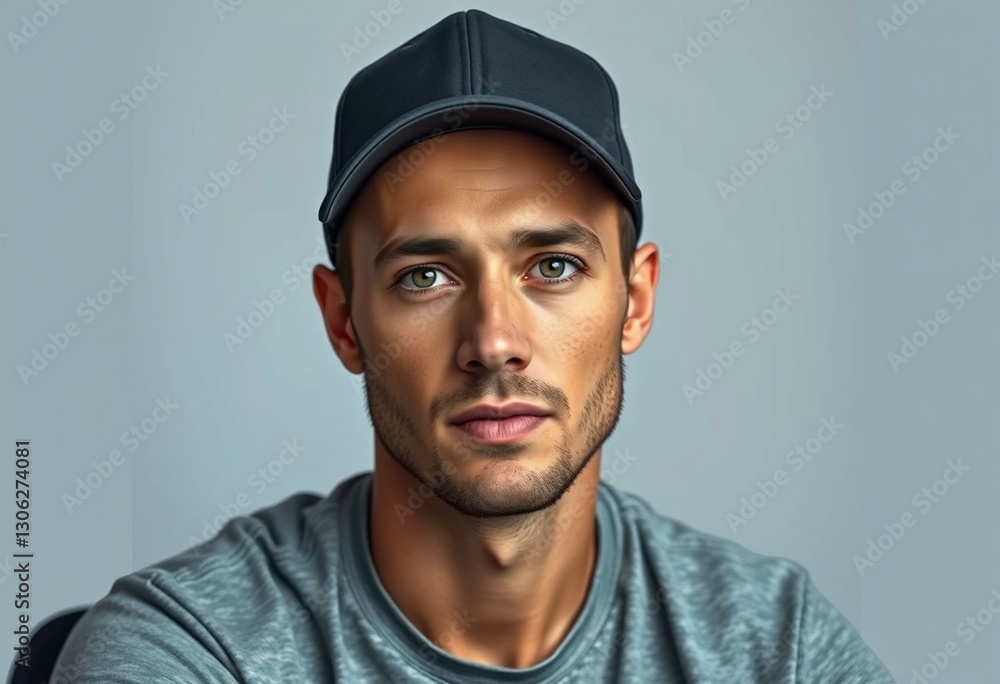 Male portrait with cap and neutral expression Male portrait with cap and neutral expression