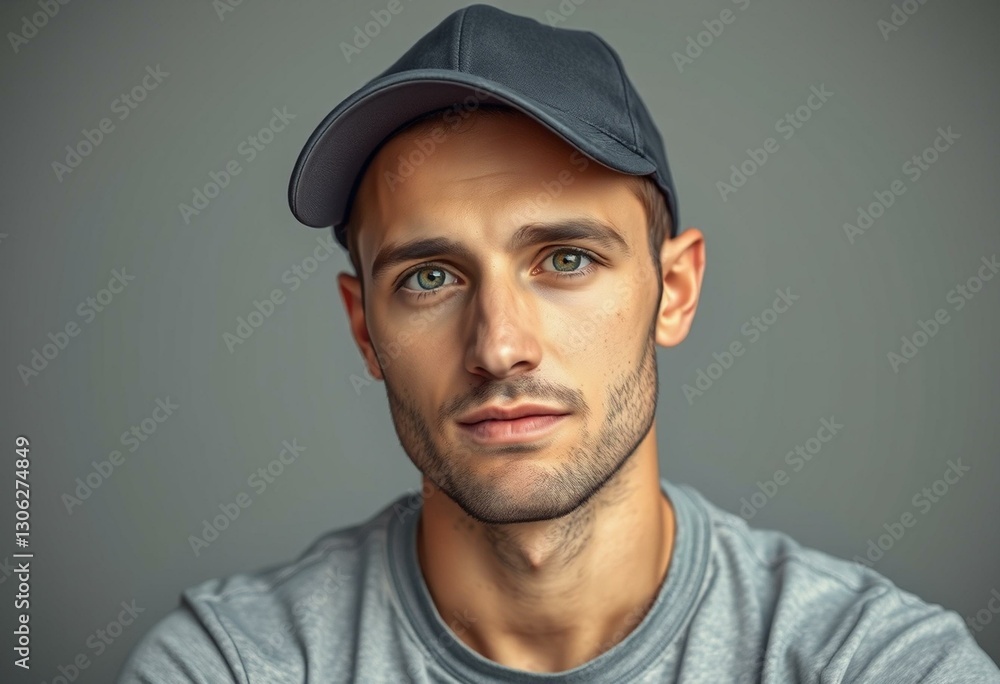 Male portrait with cap and neutral expression Male portrait with cap and neutral expression