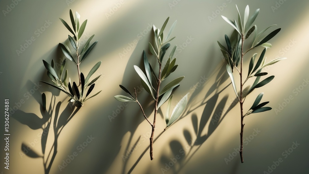 Fototapeta premium illustration of an olive branch presented in three distinct styles