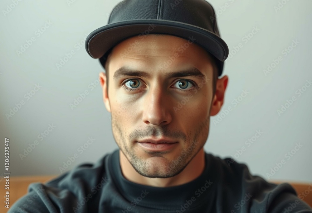 Male portrait with cap and neutral expression Male portrait with cap and neutral expression