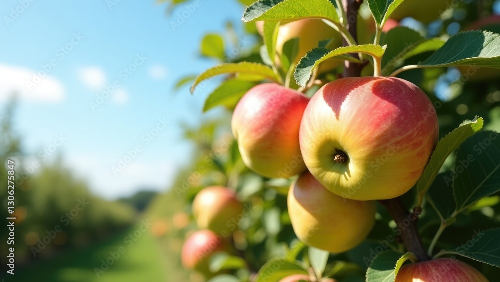 abundant Golden Delicious apples hanging from a tree on a sunny summer day abundant Golden Delicious apples hanging from a tree on a sunny summer day