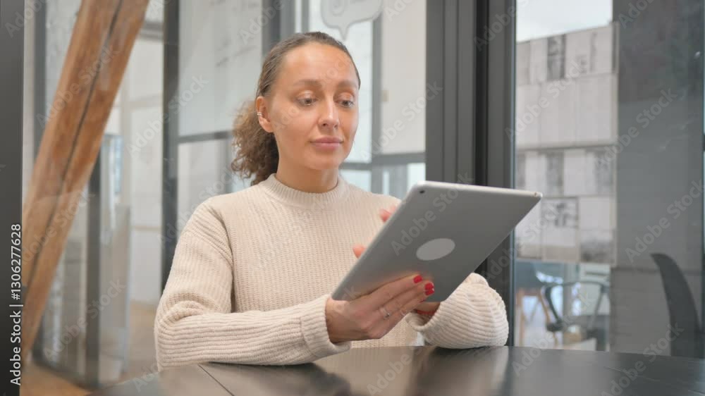 Multiracial Woman Working on Digital Tablet Multiracial Woman Working on Digital Tablet
