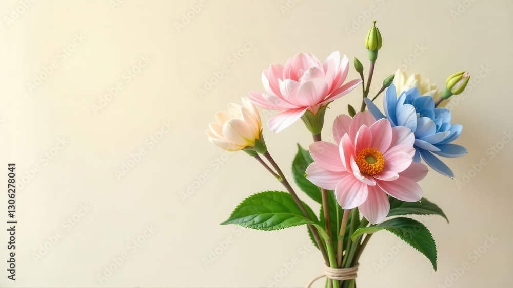 A Delicate Bouquet of Pastel Flowers Arranged in a Simple, Elegant Presentation A Delicate Bouquet of Pastel Flowers Arranged in a Simple, Elegant Presentation