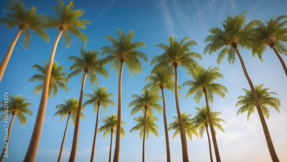 Ideal palm trees framed by a captivating azure sky. Ideal palm trees framed by a captivating azure sky.