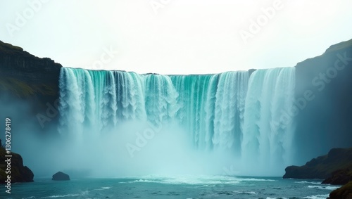 A solitary waterfall stands out against a light background.