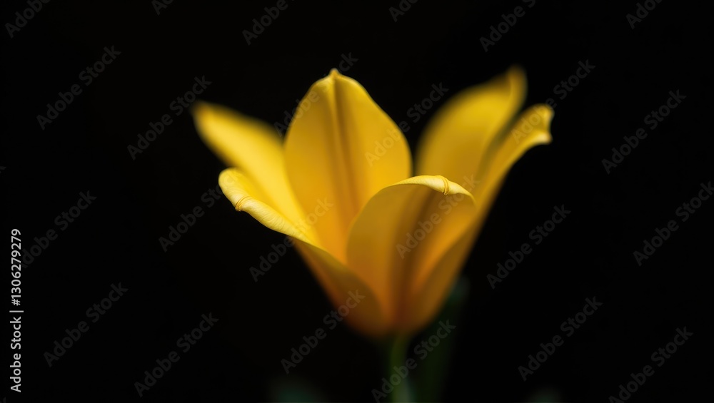 Obraz premium Close-up view of a dark yellow flower set against a black backdrop. Studio photograph featuring artificial and natural lighting.