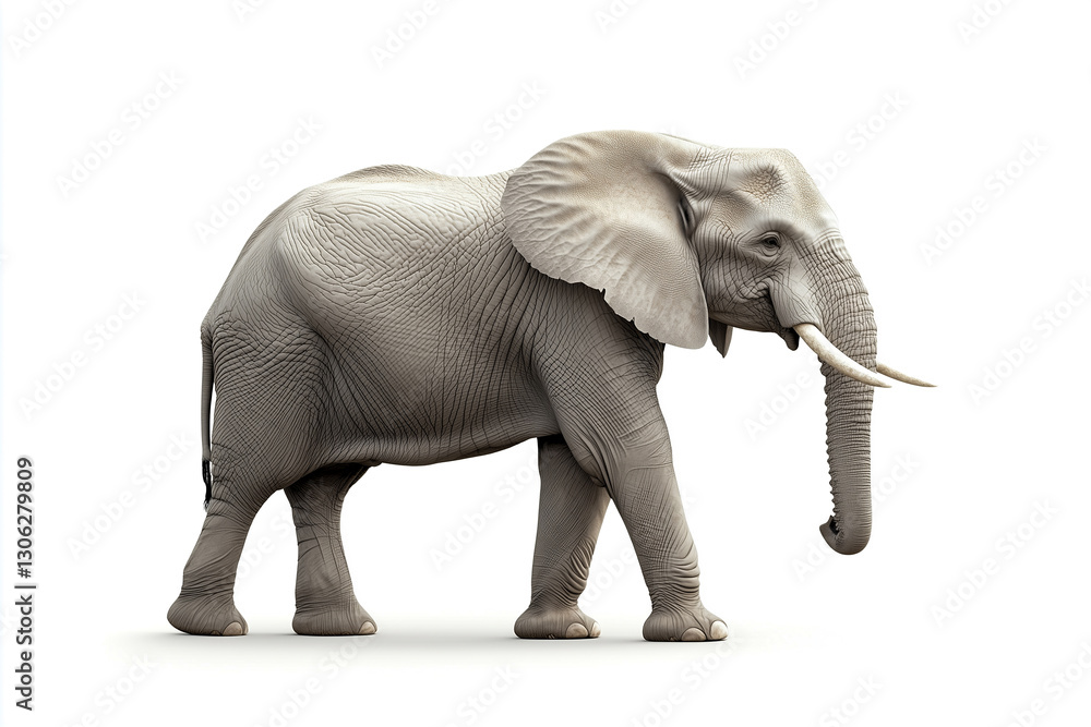 Obraz premium An elephant isolated on white background. Side view.