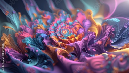 vibrant abstract backdrop showcasing contemporary graphic design. Colorful floral fractals create a digital fantasy effect. Ideal modern desktop wallpaper. Suitable for designing banners featuring ...