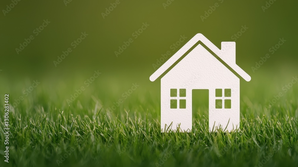 White house silhouette on green grass background for real estate concept White house silhouette on green grass background for real estate concept