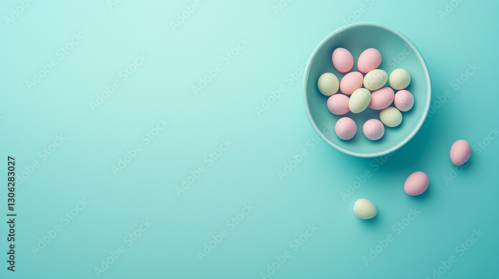 Happy Easter concept. Preparation for the holiday. Easter chocolate eggs isolated on trendy pastel blue background. Simple minimalism, flat lay top view, copy space. Happy Easter concept. Preparation for the holiday. Easter chocolate eggs isolated on trendy pastel blue background. Simple minimalism, flat lay top view, copy space.