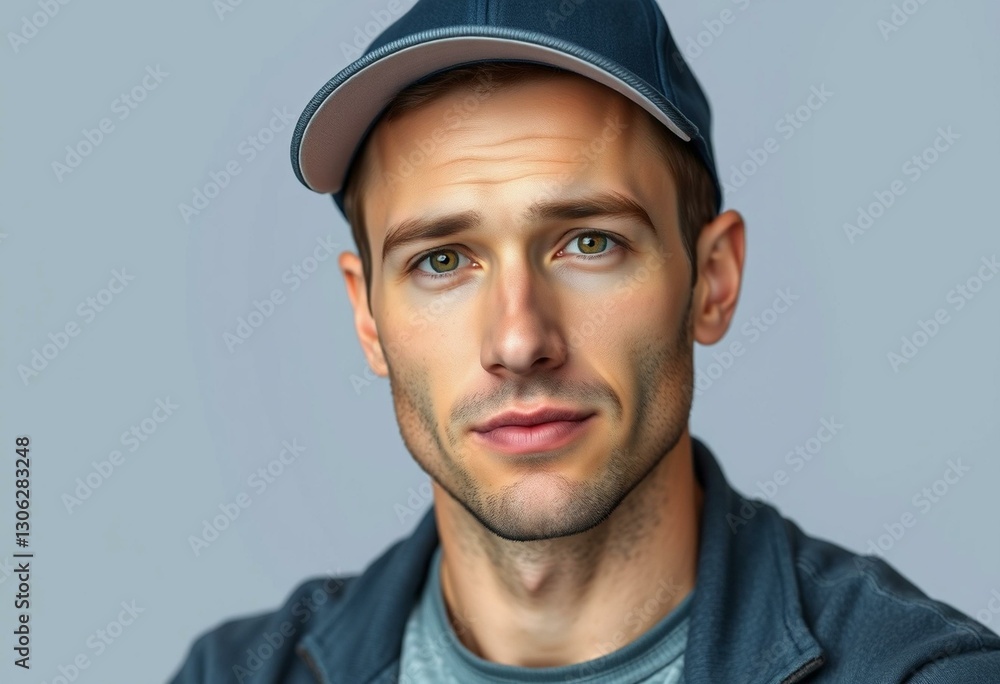 Photorealistic portrait of a male with a neutral expression Photorealistic portrait of a male with a neutral expression