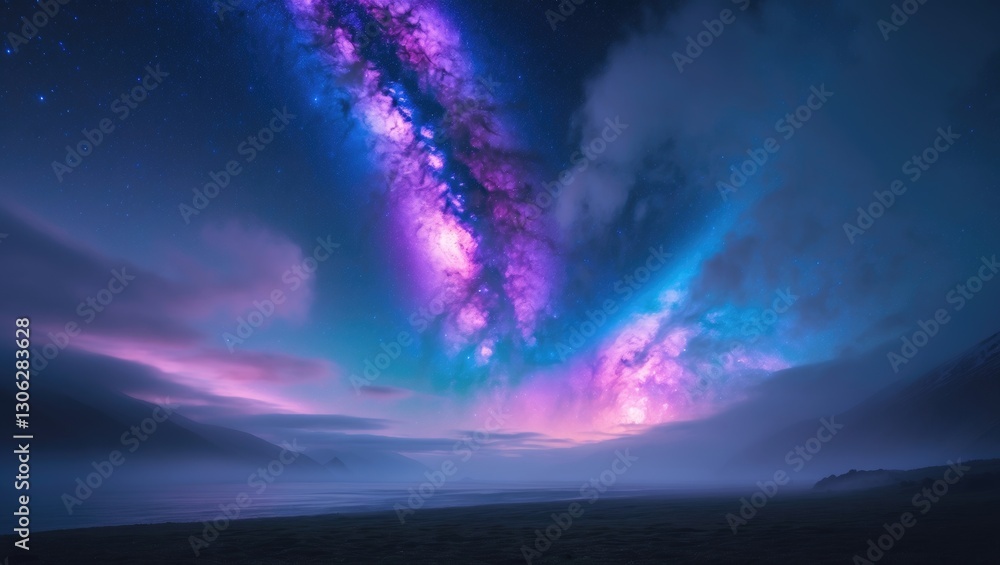 Fototapeta premium Milky Way galaxy illuminated by aurora borealis in the night sky