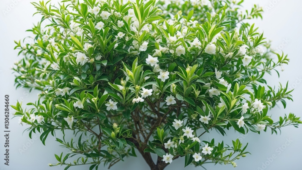 vibrant tea tree, aerial view, set against a white background vibrant tea tree, aerial view, set against a white background
