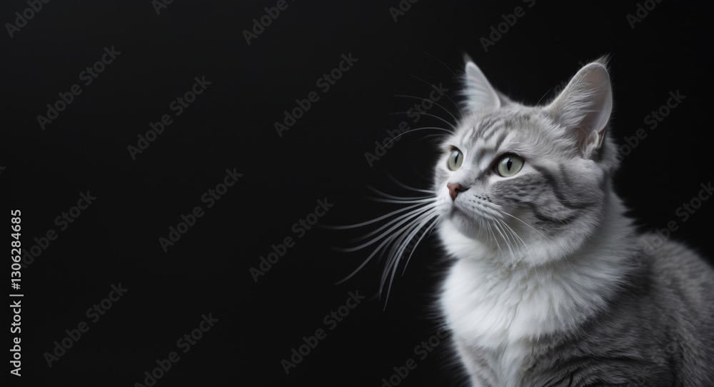 Fototapeta premium Gray Pixie Bob cat against a dark backdrop