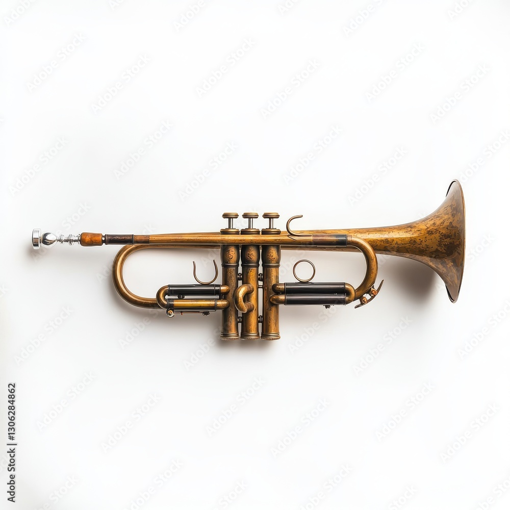 Obraz premium Vintage Trumpet on White Background