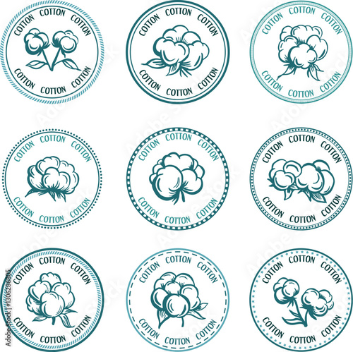 Cotton labels, stickers, tags and badges collection. Vector decoration elements for clothing industry design.