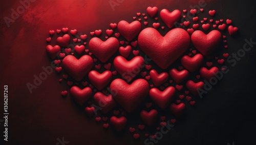 Celebratory Banner or Poster for Mother's Day Featuring Abundant Hearts on a Red Background. Promotional Design or Backdrop Emphasizing Love and Mother's Day.