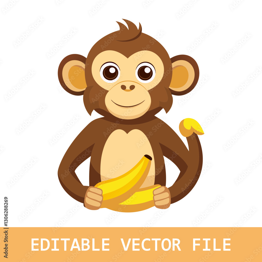 Fototapeta premium monkey holding a banana with diaper and pacifier cartoon vector icon