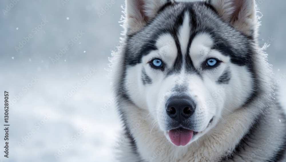 Charming portrait of a Siberian husky on a frosty snowy day. Charming portrait of a Siberian husky on a frosty snowy day.