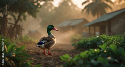 Muscovy Duck in a Village Farm Setting, showcasing domestic animals in rural life photo