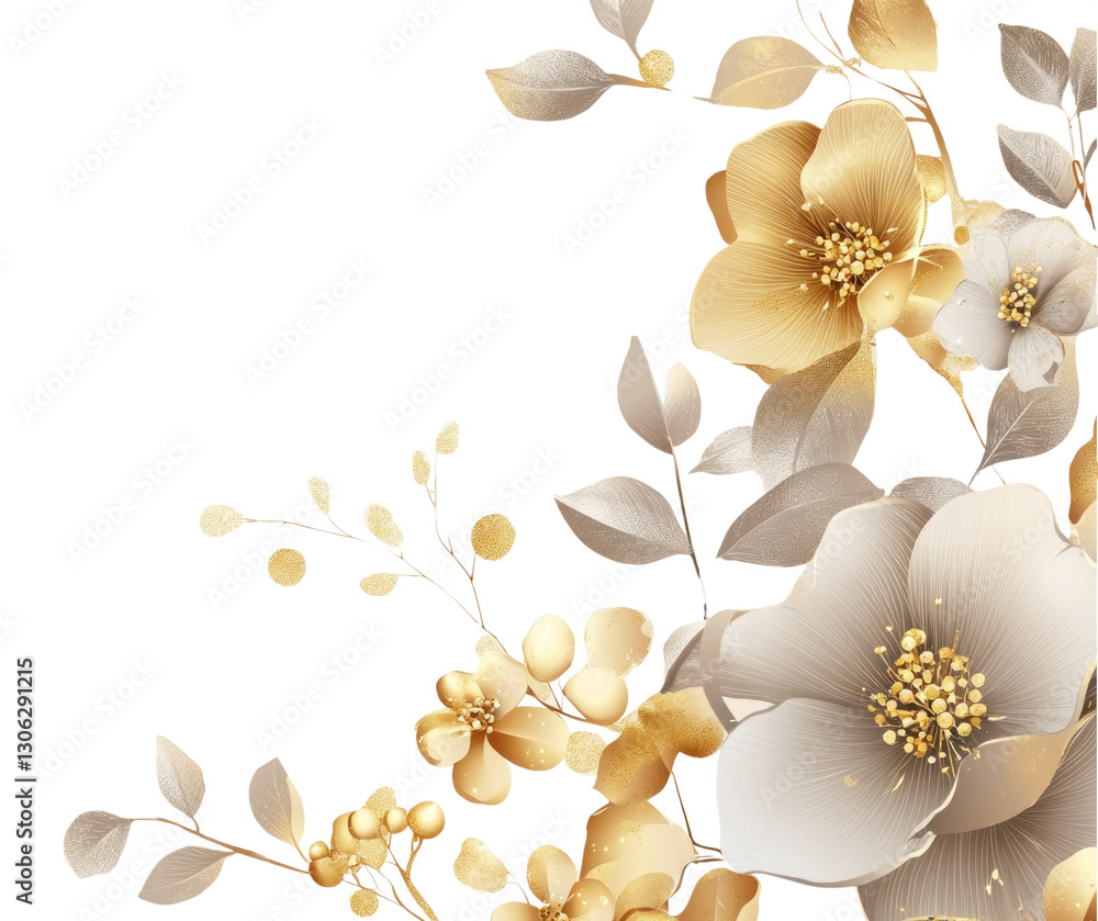 Obraz premium PNG Elegant gold and silver flowers illustration background floral.