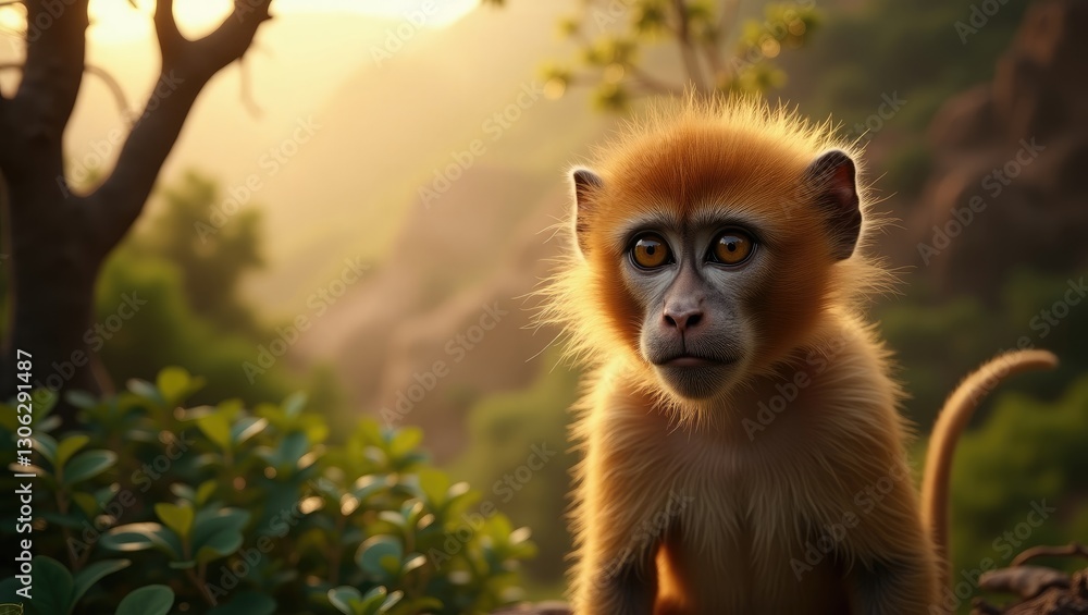 Fototapeta premium Young Barbary Macaque, Macaca sylvanus, in Morocco