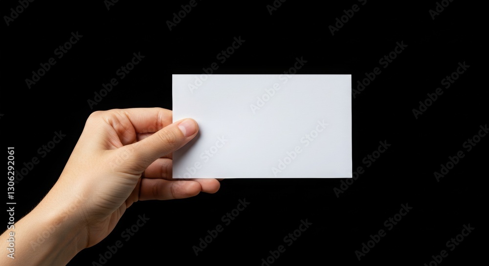 Hand holds blank white paper. Hand holds blank white paper.