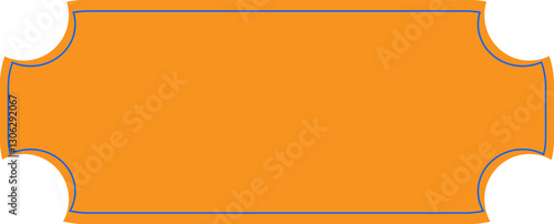 a yellow banner sign with a blue outline,