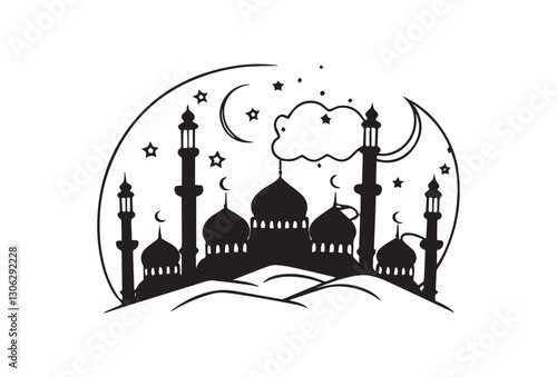 Graceful Mosque Silhouettes Pack,Minimalist Mosque Silhouettes: 6 Variations in Vector Format.