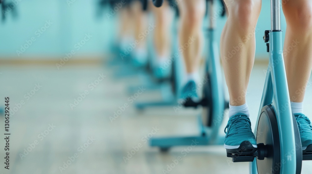 Close-Up of Legs on Exercise Bike in Modern Fitness Studio Close-Up of Legs on Exercise Bike in Modern Fitness Studio