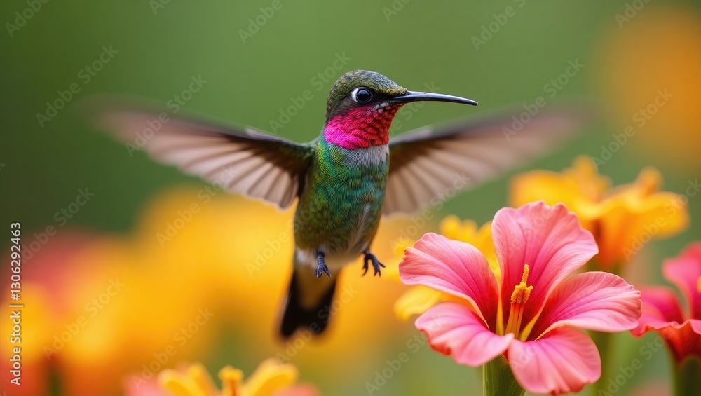 Male Anna's Hummingbird in Flight Among Blossoms Male Anna's Hummingbird in Flight Among Blossoms