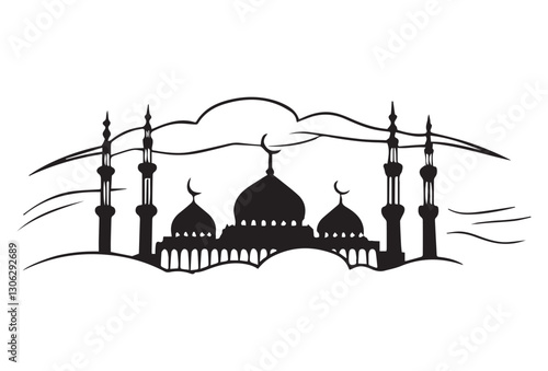 Graceful Mosque Silhouettes Pack,Minimalist Mosque Silhouettes: 6 Variations in Vector Format.
