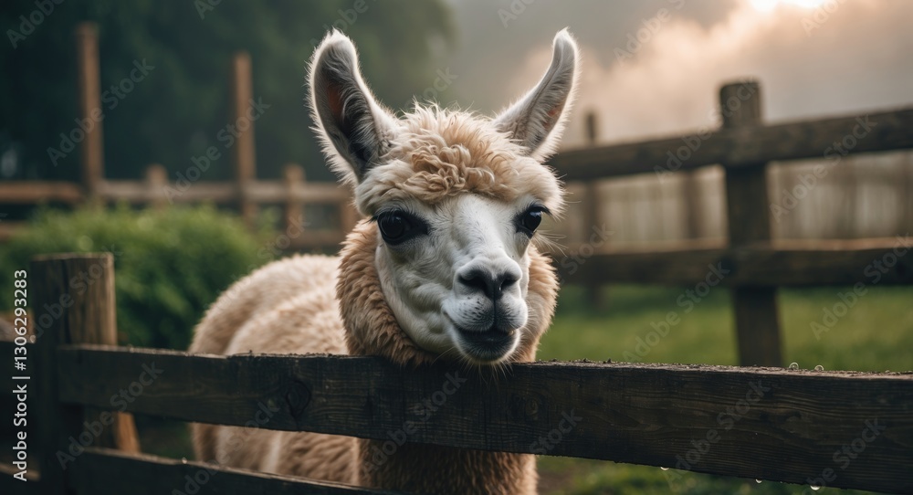 Obraz premium Llama munching on the enclosure at the petting farm