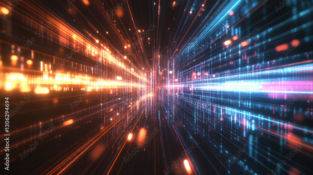 Digital light beams and glowing lines form the background Digital light beams and glowing lines form the background